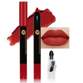 HHLTOH Classical Red Crayon Matte Lipstick Lip Liner Pencil, Moisture Smooth Lipstick Penil, With Pencil Sharpener Sharpenable Lip Pen Ultimate Lip Crayon for Women Easy to Apply Waterproof 06#