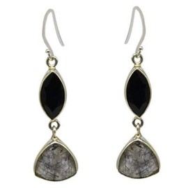 Sterling Silver Black Rutile and Black Onyx Earrings 6.92g, Stone