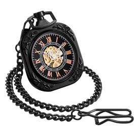 ShoppeWatch Mens Pocket Watch with Chain | Classic Hand Wind Mechanical Movement | Open Face Pocketwatch ad Chain - 1920s Railroad Steampunk Costume Accessory PW70