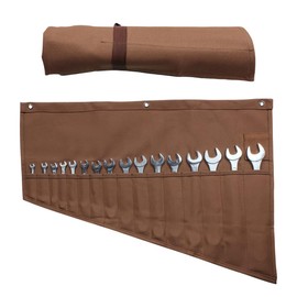 GiantGo Heavy Duty Waxed Canvas Tool Roll Bag with 16 Pockets, Multi-Purpose Tool Organizer for Plumbing, DIY, Spanners & Chisels, Durable Tool Wrap Wallet for Men & Dad, Brown