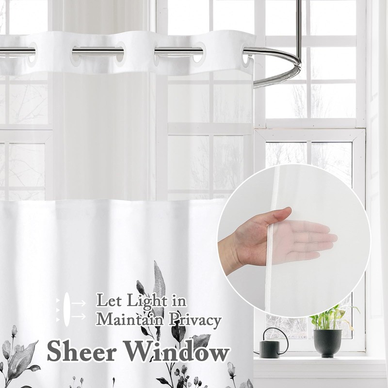 Gibelle No Hook Eucalyptus Shower Curtain with Snap-in Fabric Liner