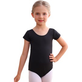 Mecceos Ballet Leotards Basic Short Sleeve for Toddler Girls Dance Gymnastics Outfits (Black, 8-10 Years, MEAM-278)