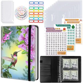 100 Envelopes Money Saving Challenge, A5 Budget Binder with Cash Envelopes & 3 Budgeting Planner Trackers to Save $5,050 Money ，Savings Challenge Book for Organizer, Hummingbird and Flower