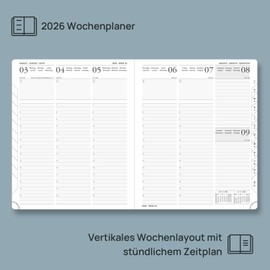 POPRUN Calendar 2026 Book Calendar 26.5 x 21.5 cm, 17-Month Diary (Jan.2026-Dec.2026), Weekly Planner 2026 Hardcover with Inner Pocket - Navy Blue