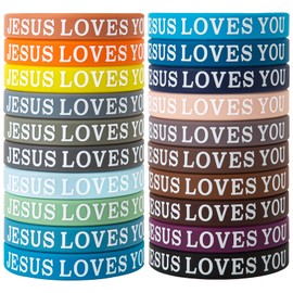 CYCLUSIVE 60 Pieces Jesus Loves You Silicone Wristbands Colorful Inspirational Bracelets Christian Bracelets for Men Women Party Favors
