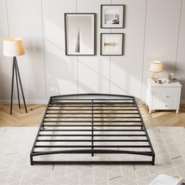 IDEALHOUSE Low Profile Full Bed Frame, 6 Inch Heavy Duty Metal Full Size Platform Bed Frame, Mattress Foundation with Steel Slat Support, No Box Spring Needed, Easy Assembly, Black