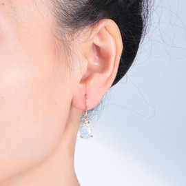 CiNily Teardrop Leverback Dangle Earrings for Women Hypoallergenic White Opal Pendant Drop Earrings 14K Gold Plated Hanging Lever Earrings Fashion Graduation Party Jewelry Gifts for Sensitive Ears