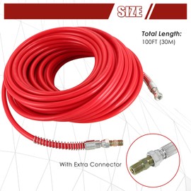 MAOPINER 1/4" Airless Paint Sprayer Hose 100FT Red, 3300 PSI High Pressure Flexible Fiber Tube, Universal Airless Sprayer Hose (100FT, Red)
