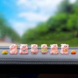DUSCOKE 8PCS Cute Pig Car Dashboard Decorations, Funny Resin Rear View Mirror Ornament Present for Women, Mini Animal Auto Interior Desktop Accessories for Office Home (Pig/Orange)