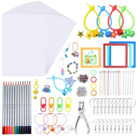 DWOOKE 328 Pieces Shrink Film for Crafts, Includes 20 Sheets Shrink Film Art Paper, Coloured Pencils, Hole Punch and 295 Pieces Accessories for Making Keychains, Creative Craft Set for Children