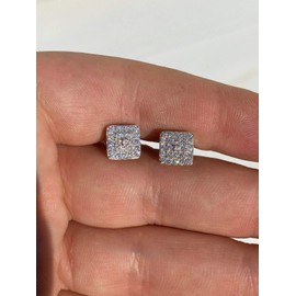 Real Solid 925 Silver Iced Diamond Earrings Screw Back Men's & Woman's Square 1/3" Hip Hop ICY