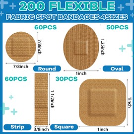 Geiserailie 200 Pcs Adhesive Small Spot Bandages Bulk Fabric Oval Flexible Adhesive Nose Face Bandages with Non Stick Pad Round Oval Square Strip for Skin Wound Care