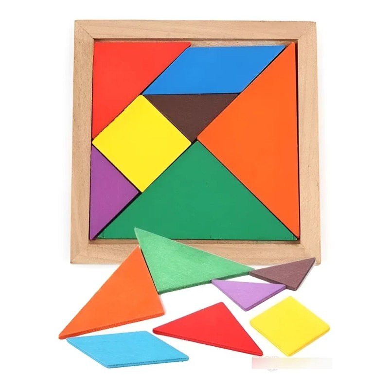 Tangram Juego Didáctico 3D Madera Educativo 7 Piezas Tangrama