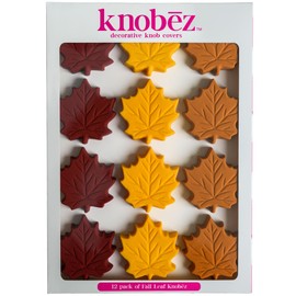 Knobēz: Decorative Knob Covers - Fall Leaf - 12pk - Stretch Over Hardware Decorations, Cozy Seasonal Autumn Colors, Kitchen-Bathroom-Dressers-Home