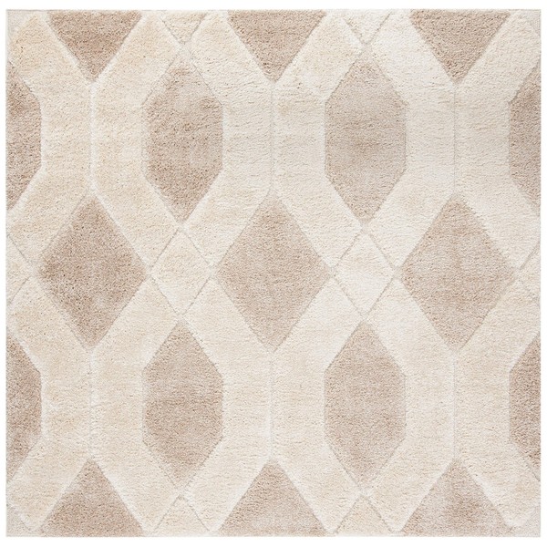 SAFAVIEH Memphis Shag Collection SG833E Abstract Non-Shedding Living Room Bedroom Dining Room Entryway Plush 1.2-inch Thick Area Rug, 6'7" x 6'7" Square, Beige / Cream