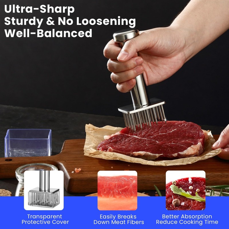 304 Stainless Steel Meat Tenderizers with 18 Sharp Needles, Solid