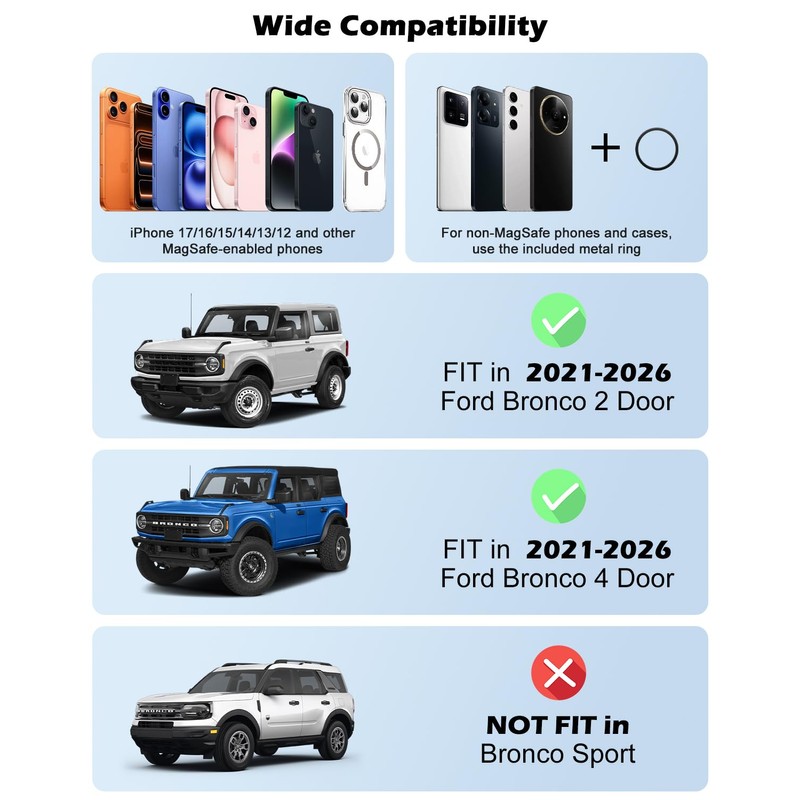 CloudValley Extended Ford Bronco Phone Mount 2021-2026 2/4 Door, Aluminum