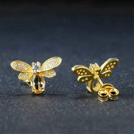 Graduation Gifts for Her 18K Gold Bumble Bee Earrings Stud Post Earrings Sterling Silver Yellow Topaz Earrings Citrine Gemstone Animal Earrings for Women (Yellow gold)