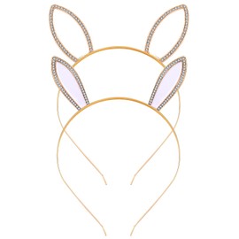 NVENF 2PCS Easter Headband for Women Easter Bunny Ears Headband Rhinestone Rabbit Ears Hairband Cute Easter Hair Accessory
