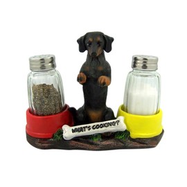 Dachshund Delight Salt & Pepper Shaker Holder, Hot and Spicy Tabletop Decor, 6 Inches