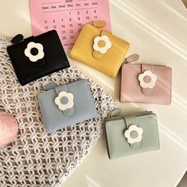 happykau Women's Short Bifold Wallet, Coin Purse, Coin Case, Compact, Cute, Mini Wallet, Storage, Foldable, Stylish, High School Students, Girls, blue