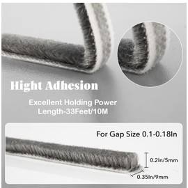 Domthent 33 Ft Self-Adhesiveair Weather Stripping Door Seal,Conditioner Window Seal Stronger Stickiness for Soundproofing,Windproof,Dustproof(0.35"W x 0.2" H, Gray) (33FT, 0.35"W x 0.2" H)