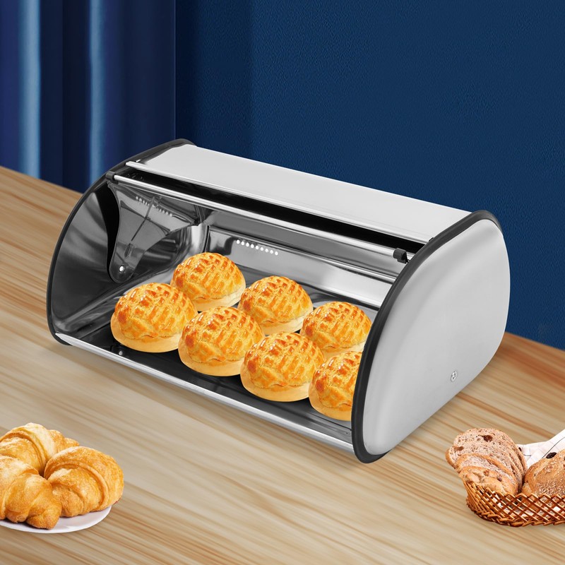 DYNAMI Stainless Steel Bread Box with Roll Up Lid, Large