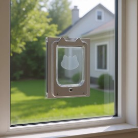 Cat Door Window Accessory Aluminum Frame Adjustable High Transparency Glass Weatherproof For Window InstallationDefault: Default