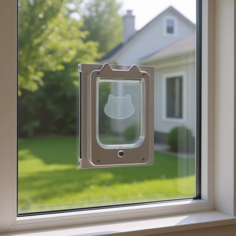 Cat Door Window Accessory Aluminum Frame Adjustable High Transparency Glass