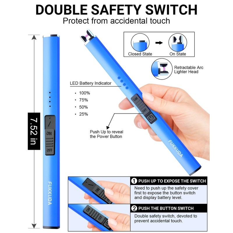 FUKKUDA Electric Candle Lighter with Safety Switch - USB Rechargeable