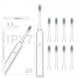 JIMBOBO Sónicos Cepillos de Dientes Eléctricos para Adultos y Niños - 8 Cabezales, 42,000 VPM, 6 Modos, 2 Minutos Reloj Temporizador, Carga Rápida USB (Blanco, 8-Cabezas)