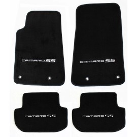 AMi NEW BLACK Floor Mats 2010-2015 Camaro Embroidered Logo and SS in Silver All 4