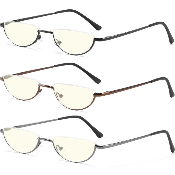 TOVEEN Half Lens Reading Glasses Blue Light Blocking, Half Moon