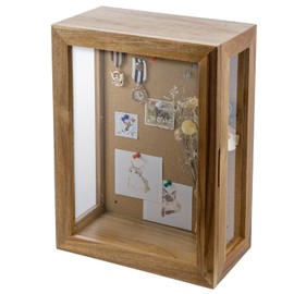 MyGift 11 x 15 Inch Wall Mounted Acacia Solid Wood Shadow Box with Cork Back, Premium Clear Acrylic Viewing Panels, and Hinged Door with Magnetic Closure