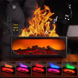 Fireplace Essential Oil Diffuser & Humidifier with Bluetooth Speaker, 450ml Fireplace Flame Humidifier with Remote, 7 Colors Light Aromatherapy Diffuser for Home, Office, Bedroom, Yoga, Spa