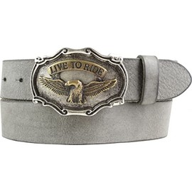 Belt with Eagle Belt Buckle Made of Soft Full Cowhide Leather 4 cm Used Look Press Stud Belt for Motorcycle Riders 40 mm Vintage Look, Dark grey, bicolour S/G, 95 cm (Gesamtlänge 110 cm)