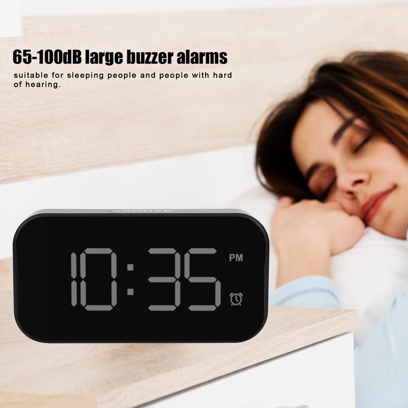 USB LED Digital Touch Alarm Clock 12/24H Portable Bedside Clock