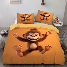 ZHDEDSP Children's Bed Linen Set with 3D Monkey Motif, Single Bed Size 135 x 200 cm, Microfibre, 2-Piece
