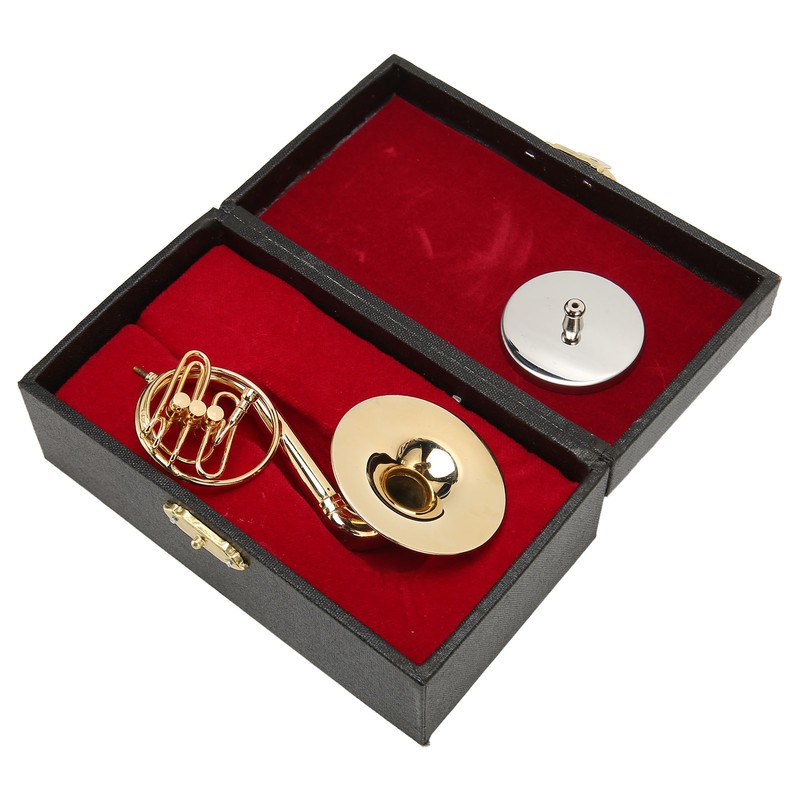 Miniature French Horn Model Brass Golden Stylish Exquisite Birthday Gift