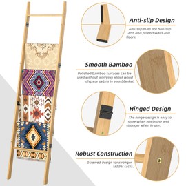 BAMBANG 6-Tier Blanket Ladder for Living Room, Blanket Quilt Ladder Rack Rustic Decorative Towel Holder, Wall Leaning Blanket Ladder Shelf Storage Farmhouse Decor for Bedroom Bathroom, Natural