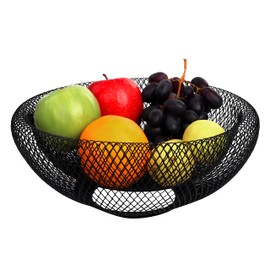 BELLE VOUS Fruit Bowl Black Fruit Basket Metal - 24 cm Bowl Black Metal Basket Decorative Bowl Black Fruit Bowl Modern Fruit Bowl Fruit Basket Wire Basket Round for Fruit, Vegetable Storage, Kitchen,
