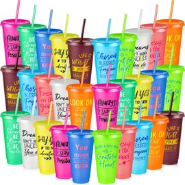 Uiifan 30 Pcs Bulk Appreciation Gifts for Employee Staffs Coworkers 24oz Inspirational Plastic Tumbler with Lid and Straw Reusable Plastic Cups Office School Classroom Christmas Gift(Vibrant Color)