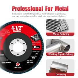 GritElite 30 Pack Flap Discs 40 Grit, 4 1/2" x 7/8" Flap Sanding Disc for Angle Grinder, Type 29 Zirconia Grinding Wheel for Metal,Wood,Stainless Steel, Sheet Metal