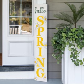 8"x48" Spring Welcome Sign for Front Porch, Hello Spring Porch Sign for Front Door, Durable PVC Welcome Home Decorations for Outdoors (Design 1)