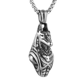 HZMAN 3D Anubis Necklace for Men Ancient Egypt Desert Grim Reaper Vintage Stainless Steel Pendant
