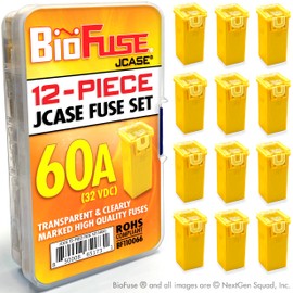 BioFuse 60A JCASE 12-Piece Cartridge Fuse Set. Fits Most: Nissan, Toyota, Chrysler, Dodge, Chevy, GM, and Ford