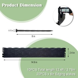 WOCHOLL Garden Edging Border Wood Look Fence Landscape Edging, 2.3 Inch Tall Edging for Landscaping with Spikes, Paver Edging for Flower Bed Edging Lawn Border (Black, 12.4FT)