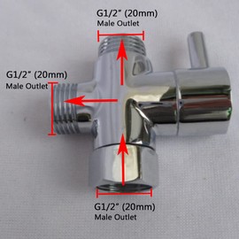 Shower Diverter Valve Replacement 3 Way T Adapter Shut-Off Valve for Shower Head Arm Diverter Nut G1/2 Female Inlet x G1/2 & G1/2 Outlet