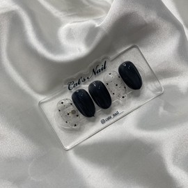 Star Black Syrup Nail Handmade Nail Tips - Oval / 별 블랙 시럽네일 수제네일팁 - 오벌