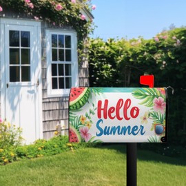 Summer Watermelon Mailbox Covers Magnetic Tropical Plants Flowers Mailbox Cover Standard Size 21 x 18 Inch Ocean Beach Blue Mail Box Wraps for Farmhouse Garden Yard Decor